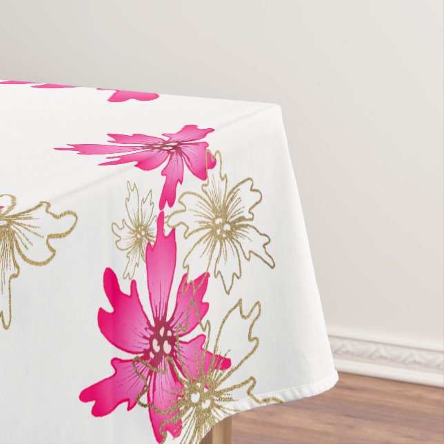 Merry Christmas pink poinsettia and gold flower  Tablecloth (In Situ)