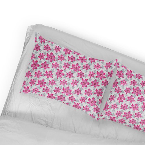Merry Christmas pink poinsettia and gray  Pillow Case