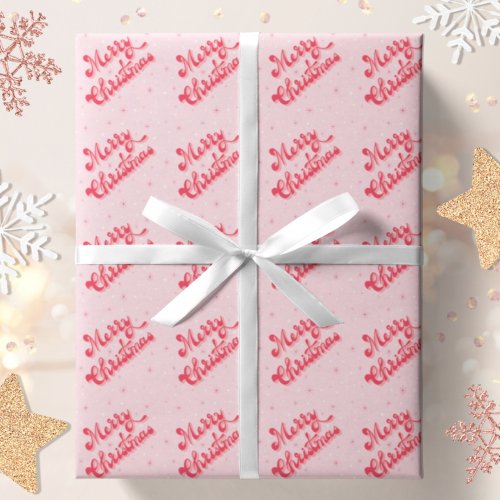 Merry Christmas Pink Retro Stars Holiday Wrapping Paper