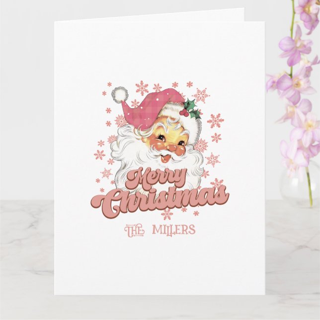 Merry Christmas pink retro typography Santa Claus Card (Orchid)