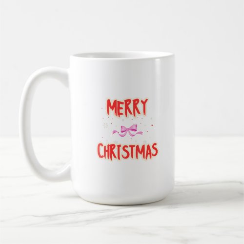 Merry Christmas Pink Ribbon Bow Snowflakes Holiday Coffee Mug
