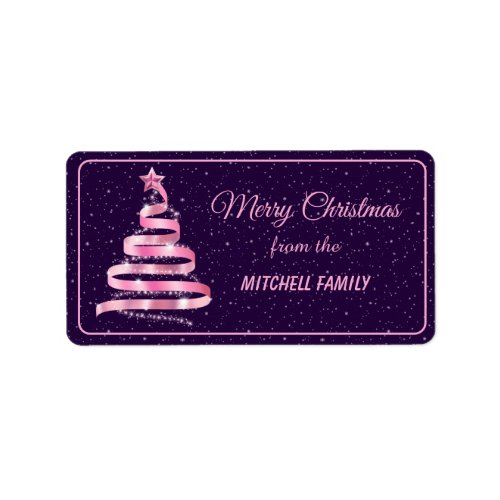 Merry Christmas Pink Ribbon  Sparkles Tree Label