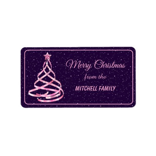 Merry Christmas Pink Ribbon  Sparkles Tree Label