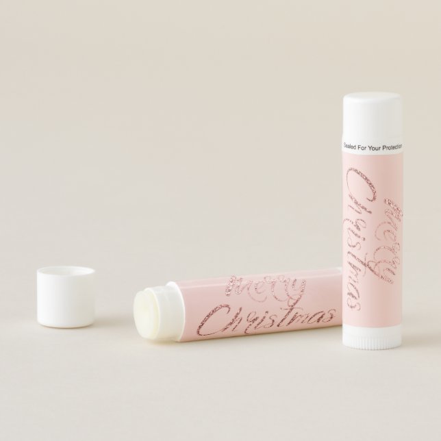 Merry Christmas Pink Rose Gold Blush Glam Glitter Lip Balm (In Situ)