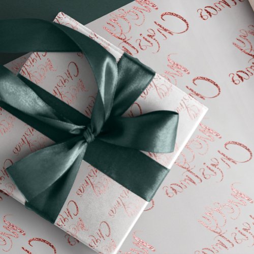 Merry Christmas Pink Rose Gold Glitter Blush Gray Wrapping Paper