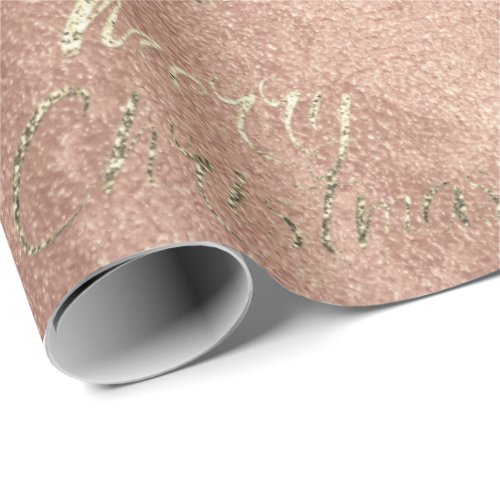 Merry Christmas Pink Rose Gold Glitter Peach Faux Wrapping Paper