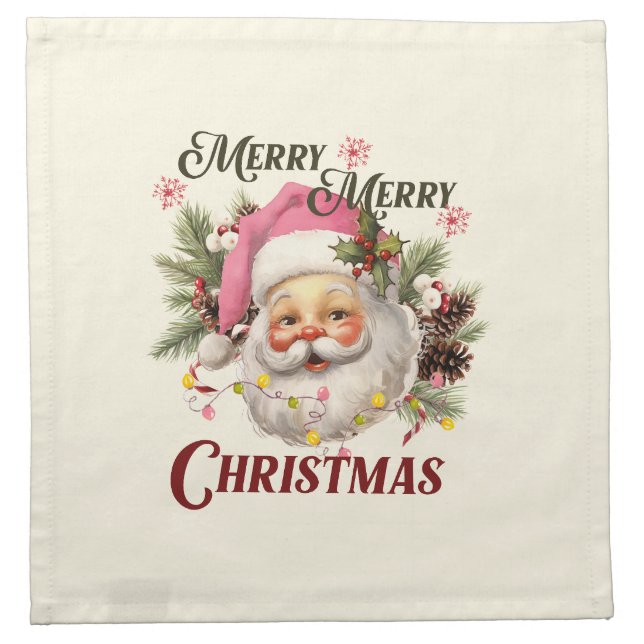 Merry Christmas - Pink Santa Cloth Napkin (Front)