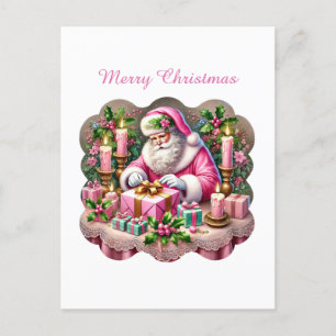 Merry Christmas Pink Santa Holiday Postcard