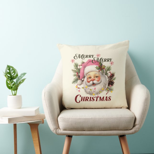 Merry Christmas - Pink Santa Throw Pillow (Chair)