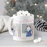Merry Christmas Pink Script Custom Photo Collage Coffee Mug<br><div class="desc">Personalize this festive Christmas coffee or hot cocoa mug with three (3) photos and custom text. The default design features "Merry Christmas Wishes" in script with three photos of children and a custom message to their aunt (can be customized). Includes snowflake sketches and dusty rose pink text that can be...</div>