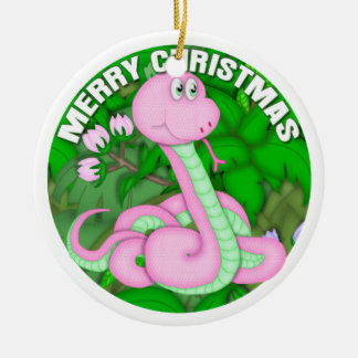 Merry Christmas Pink Snake Ceramic Ornament