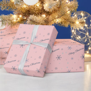 Merry Christmas Pink Snowflakes  Wrapping Paper