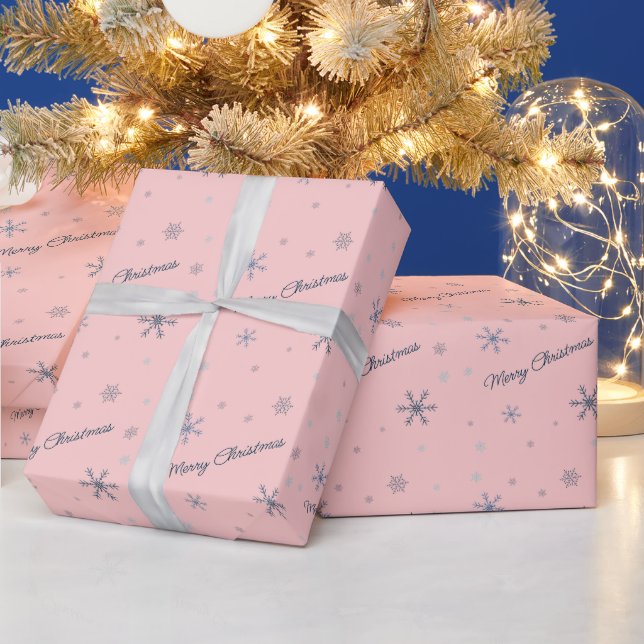 Merry Christmas Pink Snowflakes  Wrapping Paper (Holidays)