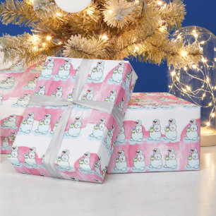 Merry Christmas Pink Snowman Wrapping Paper