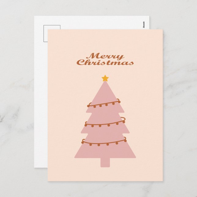 Merry christmas pink tree holiday postcard (Front/Back)