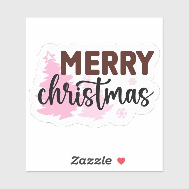 Merry Christmas Pink Tree Holiday Sticker (Sheet)