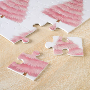 Merry Christmas Pink Tree Jigsaw Puzzle