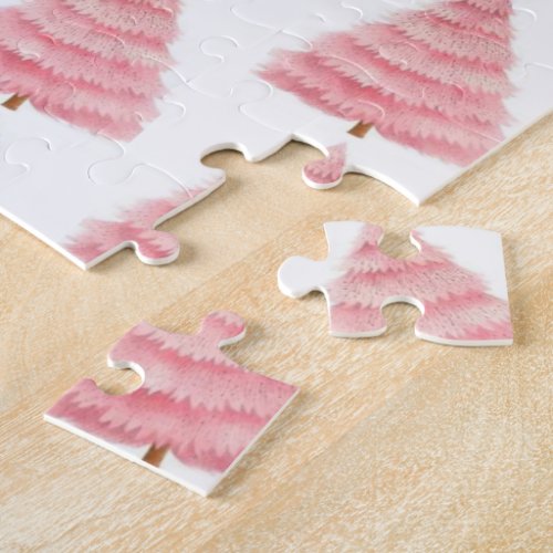 Merry Christmas Pink Tree Jigsaw Puzzle
