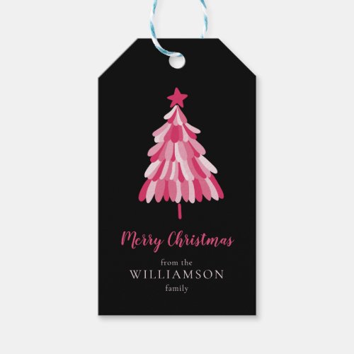 Merry Christmas Pink Tree modern Gift Tags