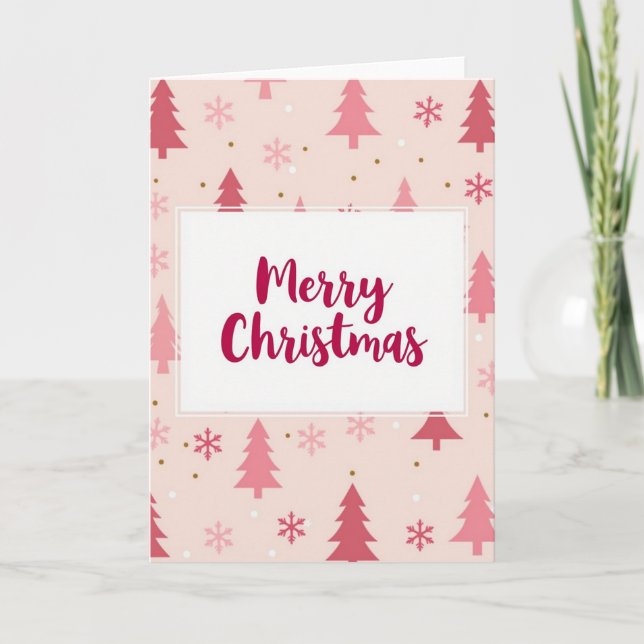 Merry Christmas Pink Trees Modern Holiday Card (Front)