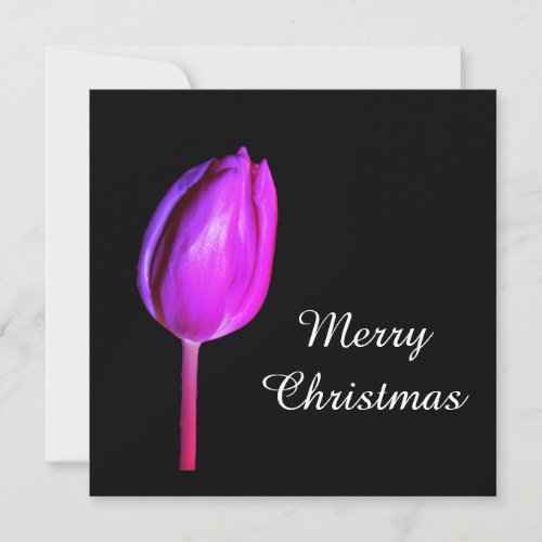 Merry Christmas Pink Tulip Floral Flower Photo Art Holiday Card