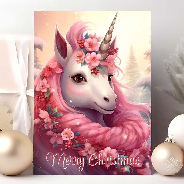 Merry Christmas Pink Unicorn Holiday Card (Creator Uploaded)