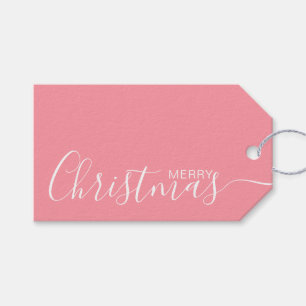 Merry Christmas Pink White Minimalist Gift Tags