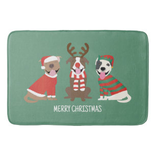 Merry Christmas Pit Bull Dogs Bath Mat
