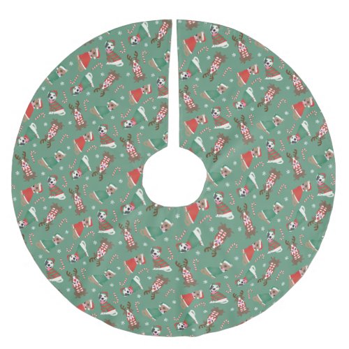 Merry Christmas Pit Bull Dogs Brushed Polyester Tree Skirt
