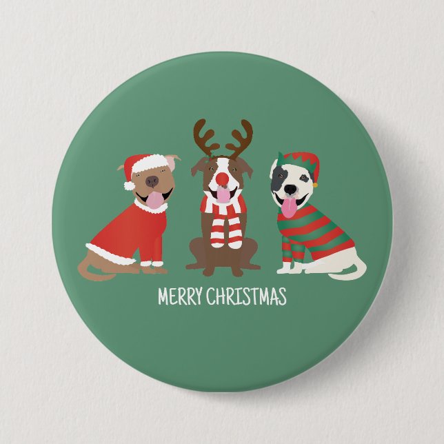 Merry Christmas Pit Bull Dogs Button (Front)