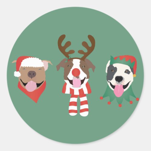 Merry Christmas Pit Bull Dogs Classic Round Sticker