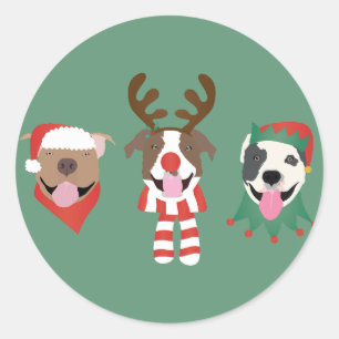 Merry Christmas Pit Bull Dogs Classic Round Sticker