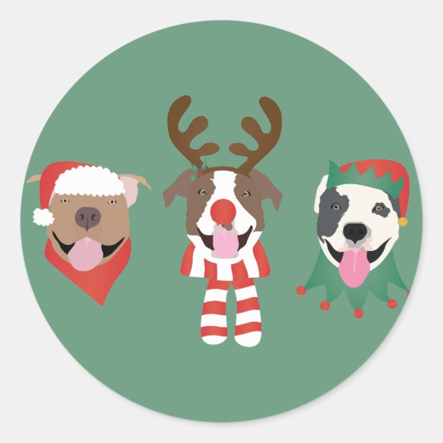 Merry Christmas Pit Bull Dogs Classic Round Sticker (Front)