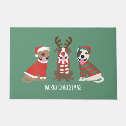 Merry Christmas Pit Bull Dogs Doormat