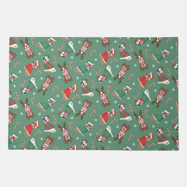 Merry Christmas Pit Bull Dogs Doormat (Front)