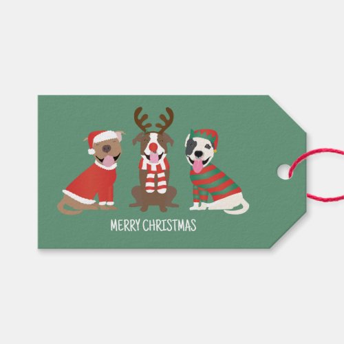Merry Christmas Pit Bull Dogs Gift Tags