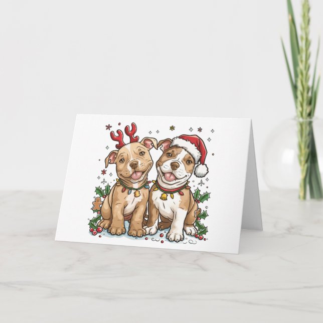Merry Christmas Pit Bull Dogs Holiday Card (Front)
