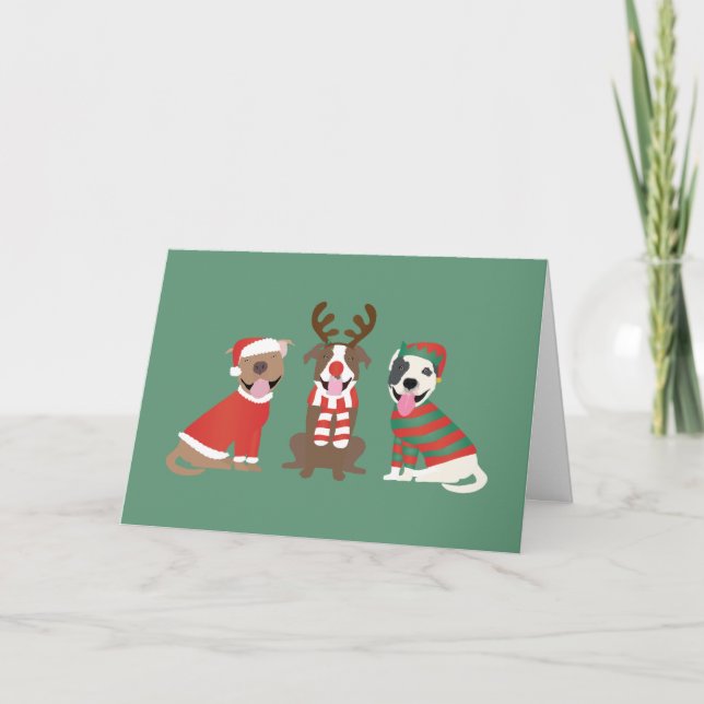 Merry Christmas Pit Bull Dogs Holiday Card (Front)