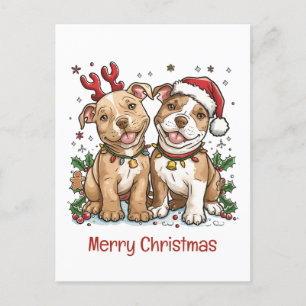Merry Christmas Pit Bull Dogs Holiday Postcard