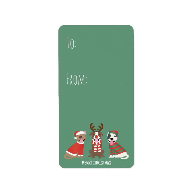Merry Christmas Pit Bull Dogs Label (Front)