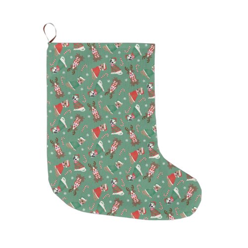 Merry Christmas Pit Bull Dogs Large Christmas Stocking