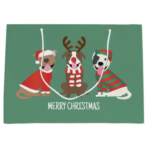 Merry Christmas Pit Bull Dogs Large Gift Bag
