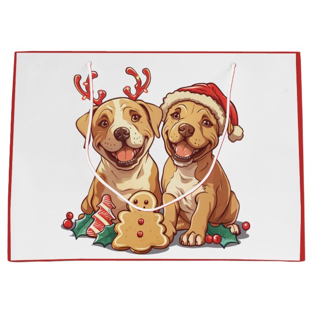 Merry Christmas Pit Bull Dogs Large Gift Bag (Front)