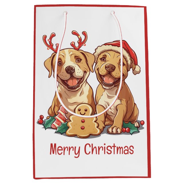 Merry Christmas Pit Bull Dogs Medium Gift Bag (Front)