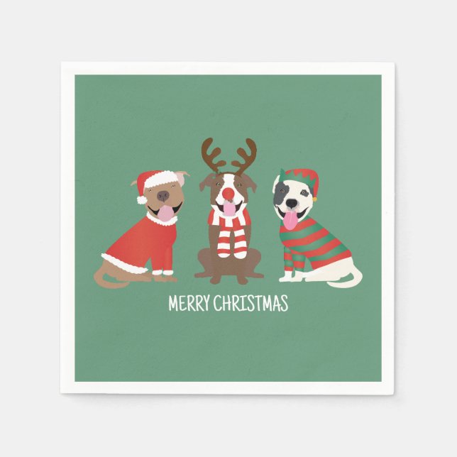 Merry Christmas Pit Bull Dogs Napkins (Front)