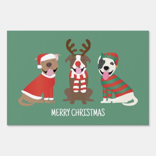 Merry Christmas Pit Bull Dogs Sign