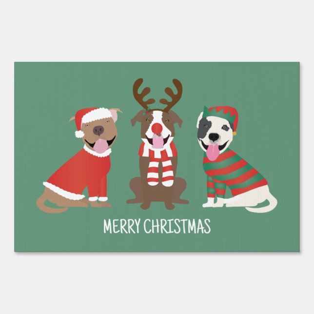 Merry Christmas Pit Bull Dogs Sign (Front)
