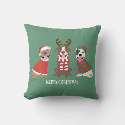 Merry Christmas Pit Bull Dogs Throw Pillow