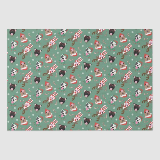Merry Christmas Pit Bull Dogs Tissue Paper (Front)