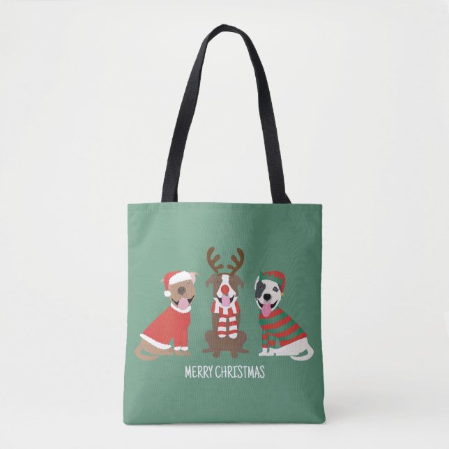 Merry Christmas Pit Bull Dogs Tote Bag (Front)